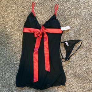 Brand New Jezebel black and red tie lingerie